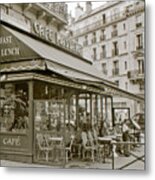 Paris Cafe Massena In Sepia Tone Metal Print