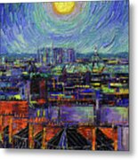 Paris Roofs In Moonlight Oil Painting Mona Edulesco Metal Print