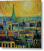 Paris Rooftops Under Golden Light Stylized Palette Knife Oil Painting Mona Edulesco Metal Print