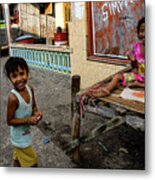 Party Of Two - Sea Gypsy Village, Flores Island, Indonesia Metal Print