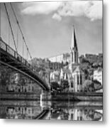Passerelle St Georges Lyon France Black And White Metal Print