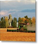 Patriotic Harvest - John Deere X9 Combine With Us Flag Harvesting Beans Near Brinsmade Nd Metal Print