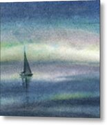 Peaceful Evening At The Sea Drifting Boat Metal Print