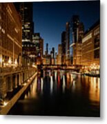 Peaceful Night On The Chicago River Metal Print