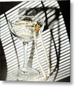 Pearls Necklace In Wineglass Metal Print