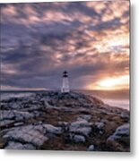 Peggy's Cove Lighthouse On A Windy Evening Metal Print