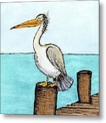 Pelican Perched On Pier Metal Print