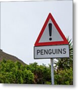 Penguins Road Sign Metal Print