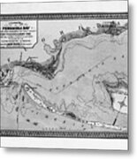Pensacola Bay Florida Vintage Map 1860 Black And White Metal Print
