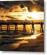 Pensacola Beach Fishing Pier At Sunset Metal Print