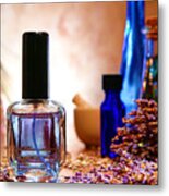 Perfume Bottle With Lavender Flowers In A Shop Metal Print