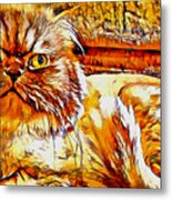 Persian Cat Looking Grumpy - Brown High Contrast Metal Print