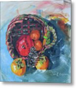 Persimmons And Pomegranate In Mother's Basket Metal Print