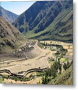 Peruvian Farming Terrace Built Into The Side Of A Hill Metal Print