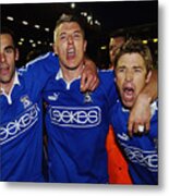 Peter Thorne, Graham Kavanagh And Andy Legg Of Cardiff City Celebrate Metal Print
