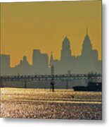 Philadelphia Skyline With Gull At Sunset As Seen From Amico Island Metal Print