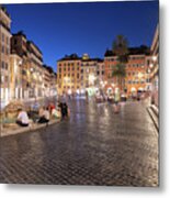 Piazza Di Spagna Square At Night In Rome Metal Print