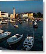 Picturesque Village Fazana In Croatia With Old Church And Boats In Harbor Metal Print