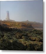 Piedras Blancas Lighthouse Peeking Out Of The Fog Metal Print