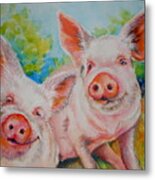 Pigs Pink And Happy Metal Print