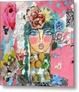 Pink Abstract Face Metal Print