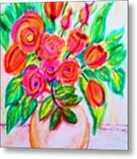 Pink And Orange Floral Bouquet Pastel Chalk Digitally Altered Metal Print