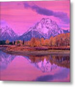 Pink Dawn Oxbow Bend In Fall Grand Tetons National Park Metal Print