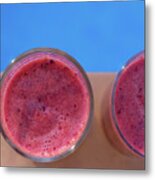 Pink Fruit Smoothies By The Beautiful Blue Pool Metal Print