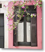 Pink House With Black Shutters Metal Print