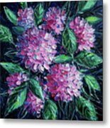 Pink Hydrangeas Commissioned Palette Knife Oil Painting Mona Edulesco Metal Print
