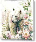 Pink Rose Polar Bear Metal Print