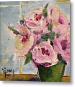 Pink Roses By The Window Metal Print