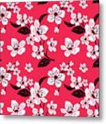 Pink Sakura Cherry Tree Flower Blooms - Hawaiian Floral Pattern Metal Print