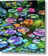 Pink Water Lilies And Lily Pads Metal Print