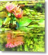 Pink Water Lilies Faux Paint Metal Print