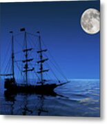 Pirate Ship In The Moonlight Metal Print