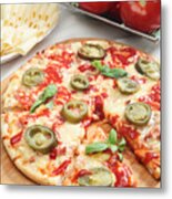 Pizza With Jalapeno Pepper Metal Print