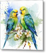 Playful Companions - Unique Parakeet Art For Bird Lovers And Nature Enthusiasts Metal Print