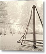 Playground Memories - Swings And Witches-hat Merry Go Round At Cooksville Wi Schoolhouse In Infrared Metal Print