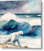 Polar Bear At Beach Metal Print