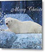 Polar Bear Christmas Greeting Metal Print