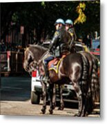 Police On Horse Back In Nyc Metal Print