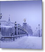 Pont Alexandre Iii Under Snow Metal Print
