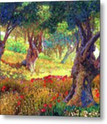 Poppies And Olive Trees Metal Print