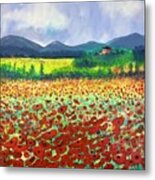 Poppies In Tuscany Metal Print