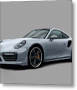Porsche 911 991 Turbo S Digitally Drawn - Grey Metal Print
