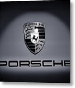 Porsche Car Emblem Isolated Bw 2 Metal Print
