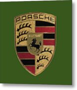 Porsche Logo - Green Metal Print