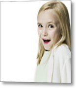 Portrait Of A Blonde Female Child As She Flashes A Surprised Look At The Camera Metal Print