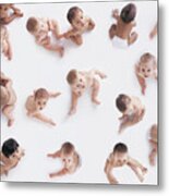 Portrait Of A Large Group Of Babies Looking Upwards Metal Print